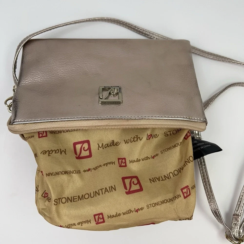 Stone Mountain Crossbody Wallet Bag Faux Leather Purse With Coin Purse Rose Gold